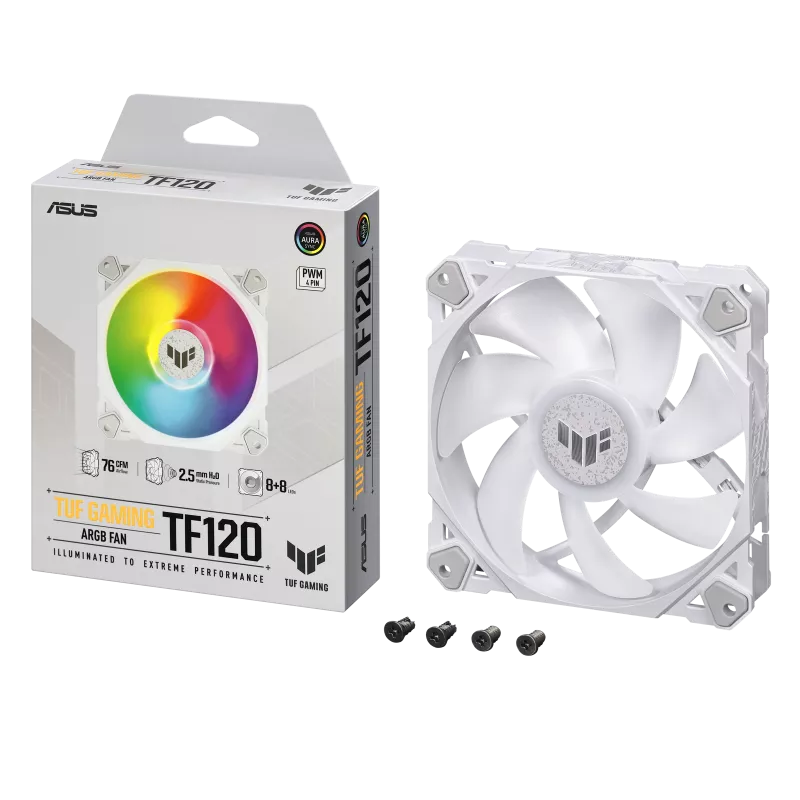 ASUS TUF Gaming TF120 ARGB Case Fan, Aura Sync Compatibility, 12cm Fan White ASUS TUF Gaming TF120 ARGB Case Fan, Aura Sync Compatibility, 12cm Fan White